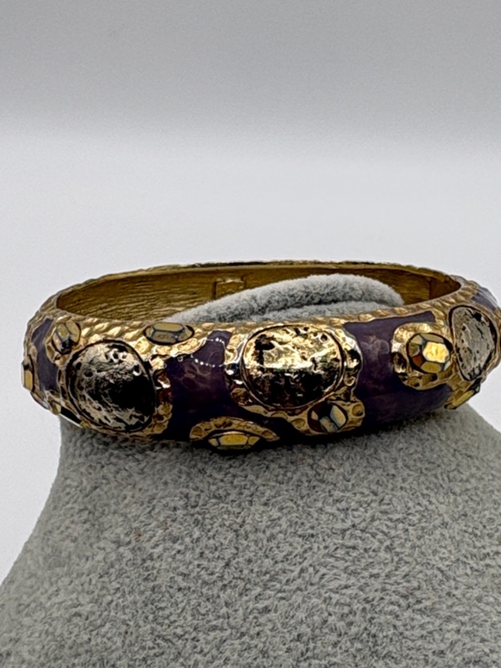 Tat2 Gold Tone Purple Enamel Textured Coin Style Bangle Bracelet - Picture 6 of 6